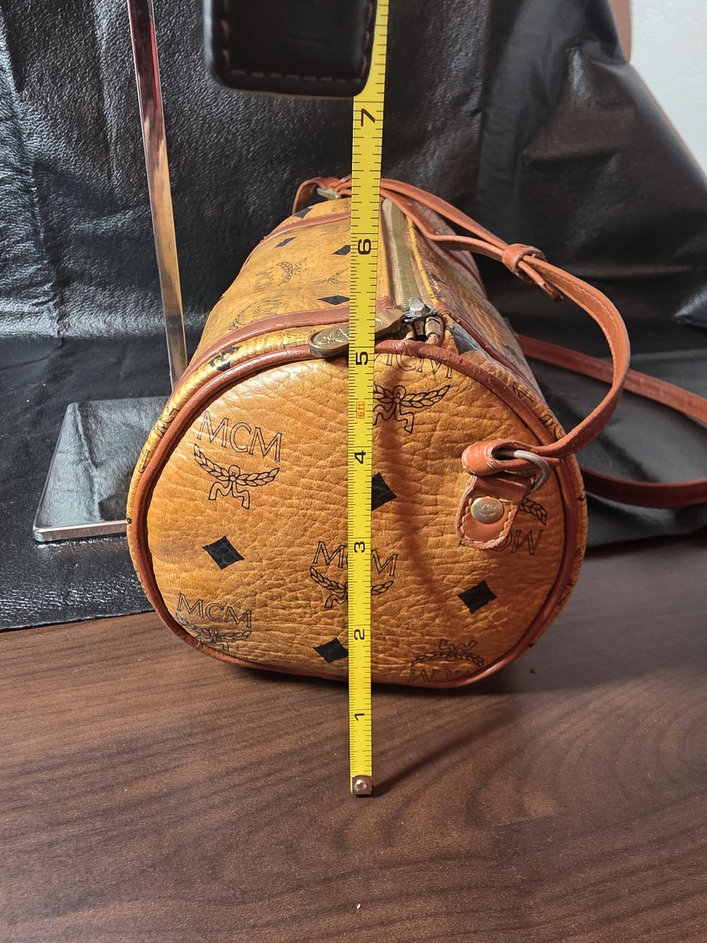 MCM Cognac Visetos Monogram Barrel Crossbody Bag - Picture 14 of 14